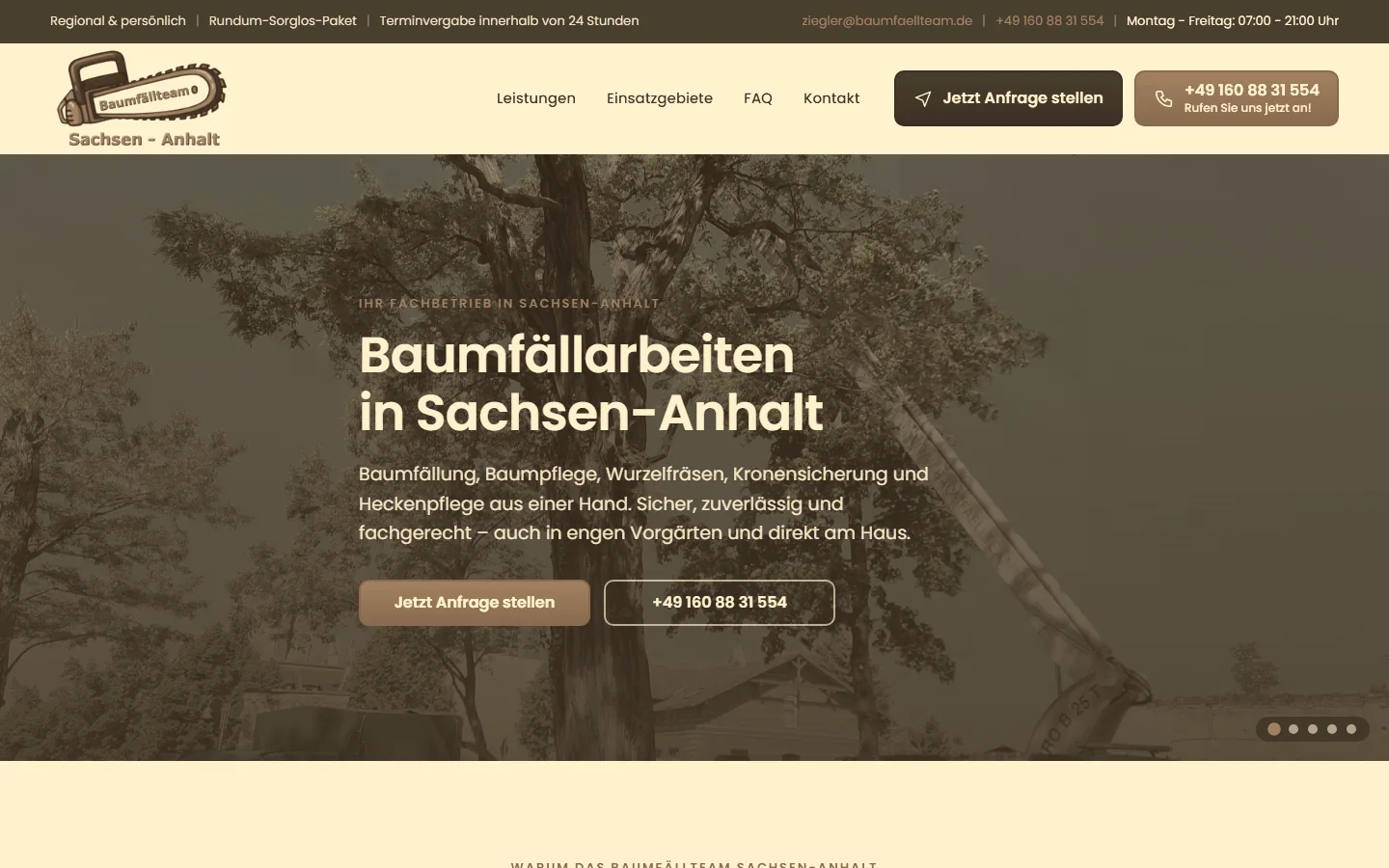 Startseite baumfaellteam.de auf dem Desktop