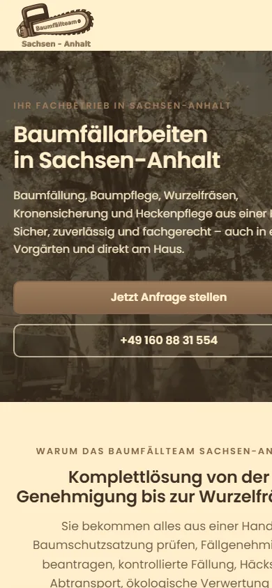 Startseite baumfaellteam.de auf dem Smartphone