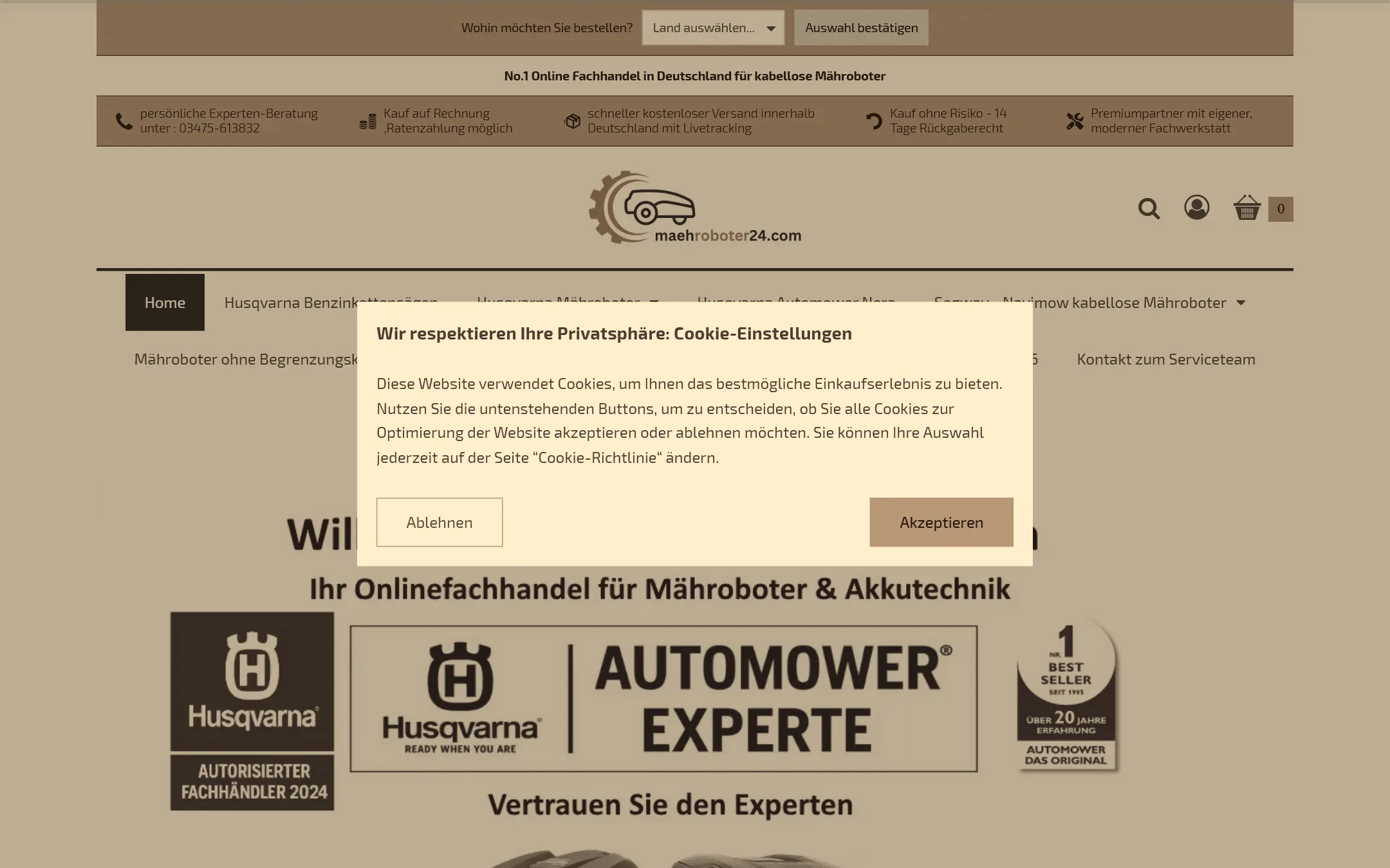 Startseite maehroboter24.com auf dem Desktop