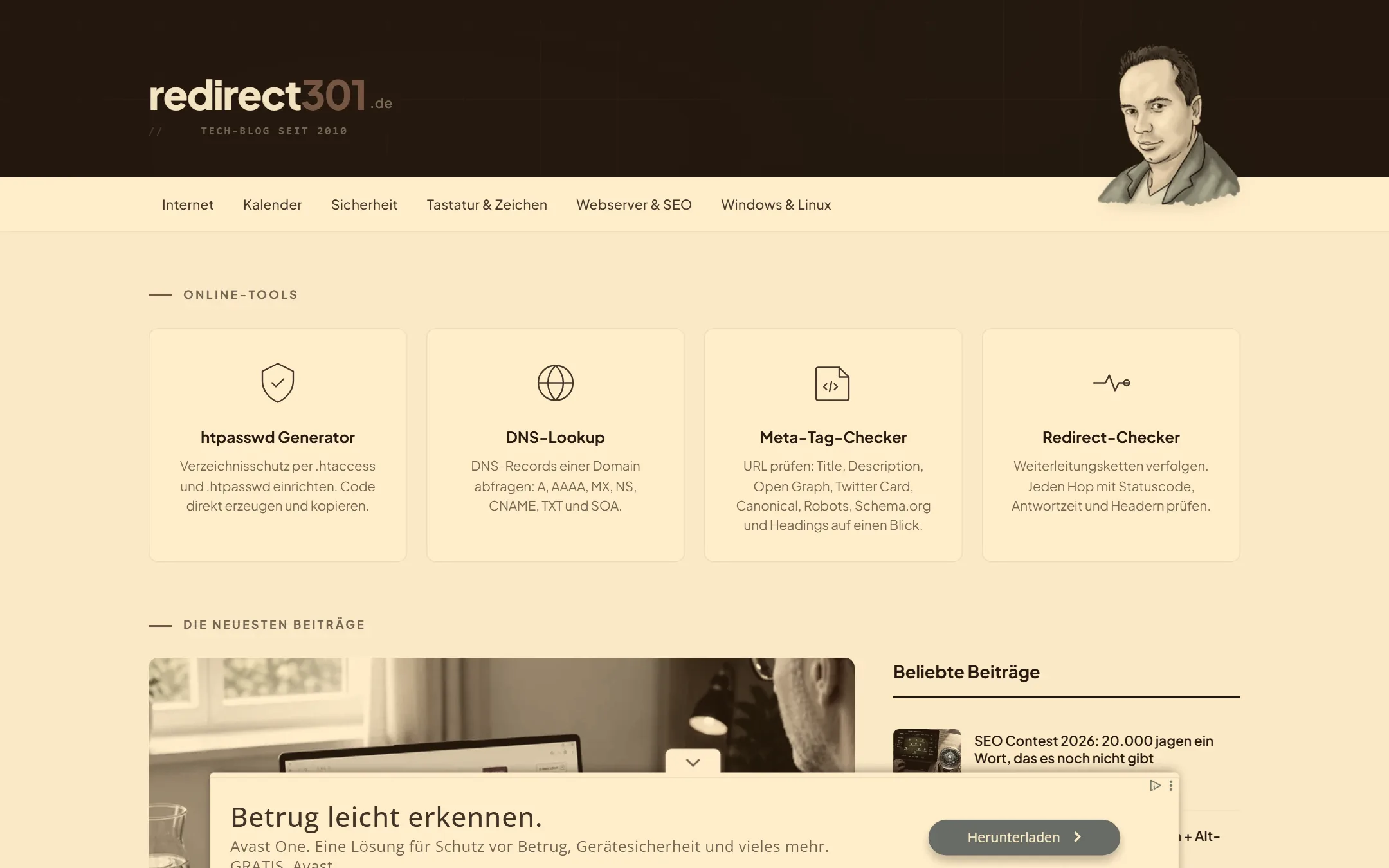 Startseite redirect301.de auf dem Desktop