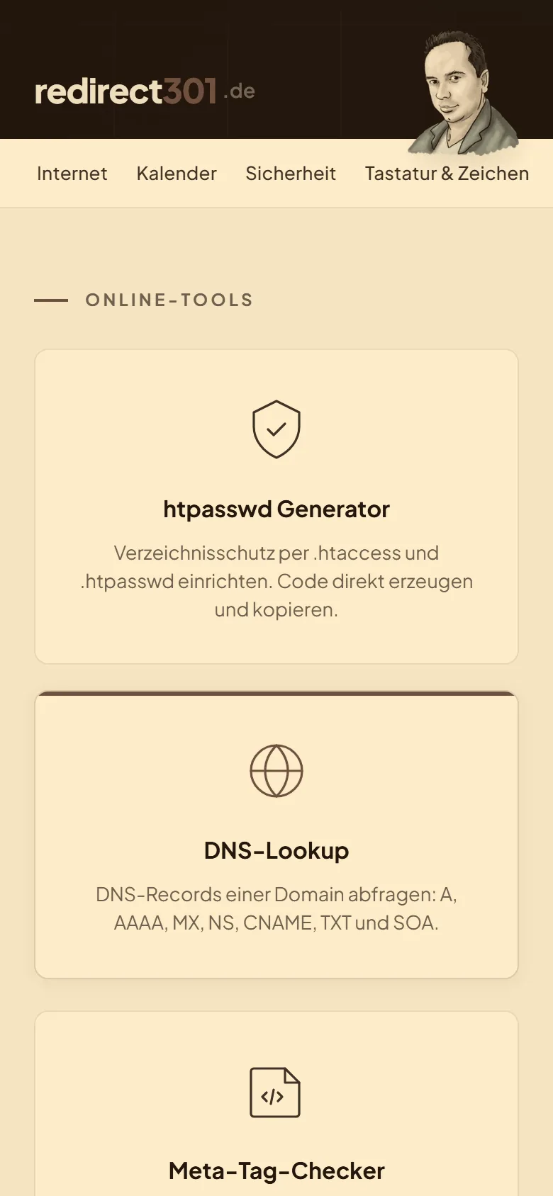 Startseite redirect301.de auf dem Smartphone