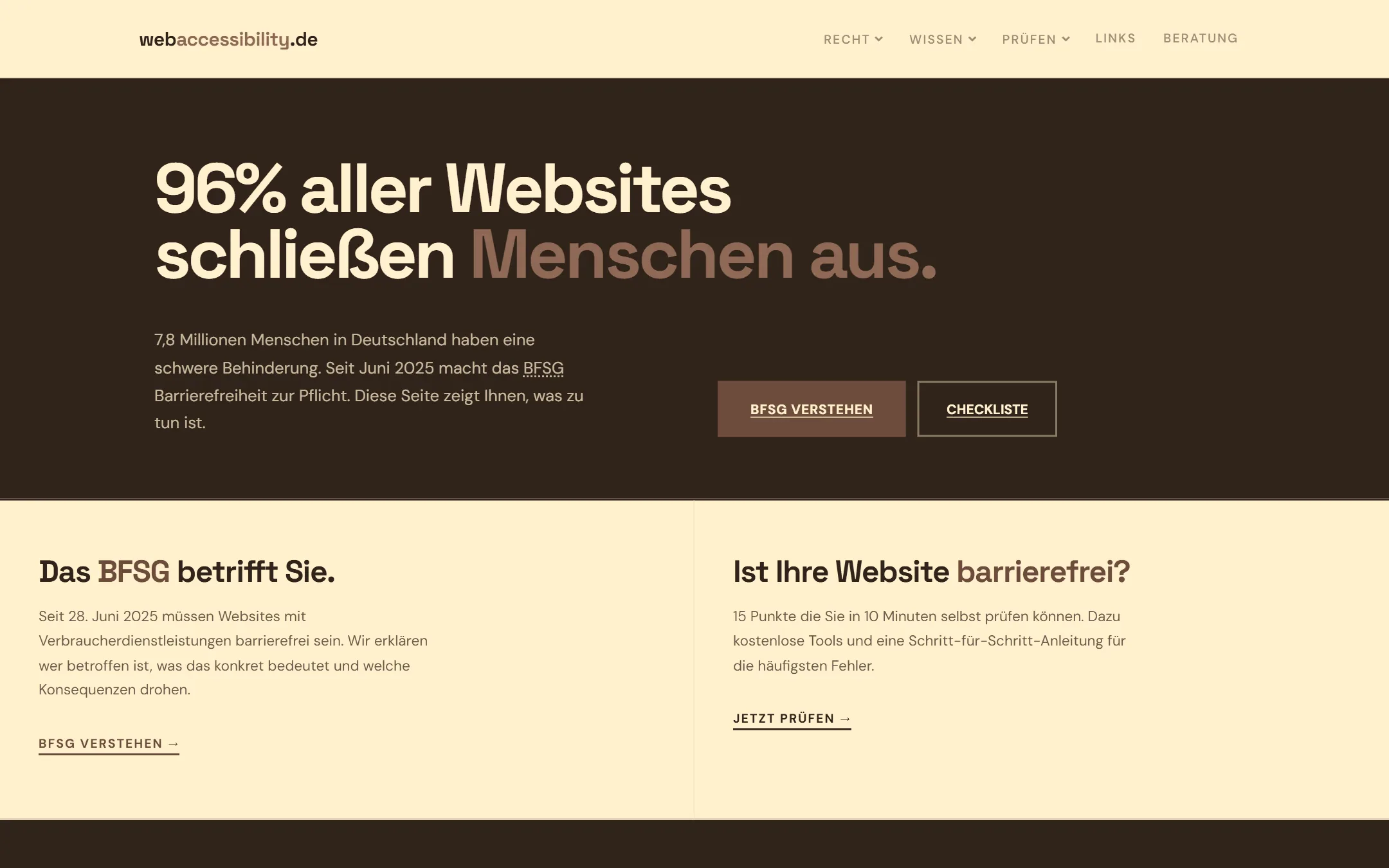 Startseite webaccessibility.de auf dem Desktop