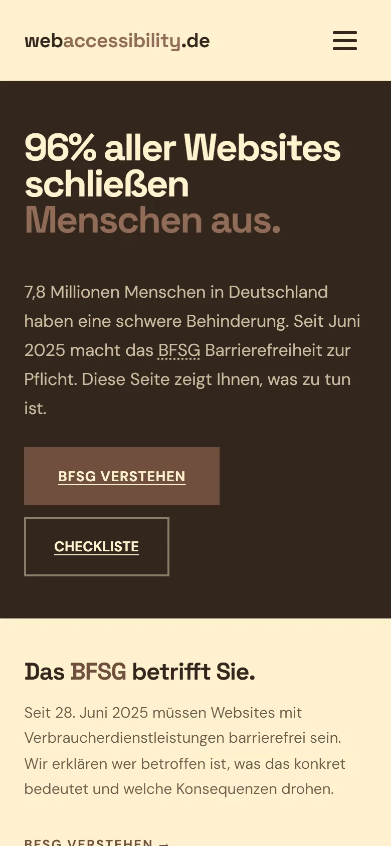 Startseite webaccessibility.de auf dem Smartphone